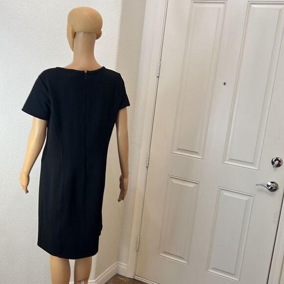 Chicos Dress Size 2 Black Scoop Neck Short Sleeve Ribbed Midi - Picture 7 of 11